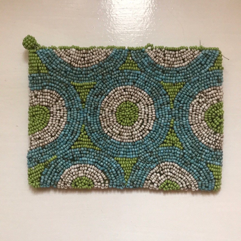 Beaded Green and blue coin pouch